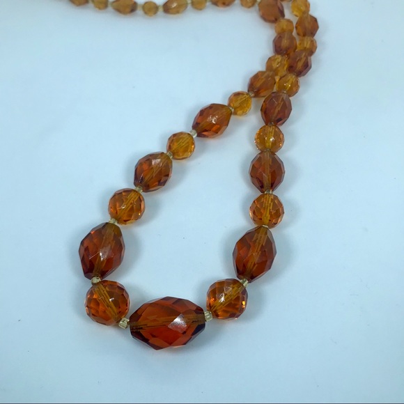 Vintage 20s Amber Color Glass Beaded Necklace - Picture 6 of 8